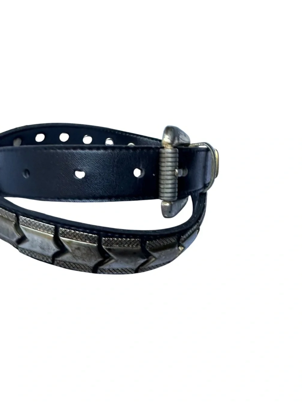 Vintage Black Synthetic Leather & Silver Metal Panels Unisex Belt Size 32 Rock